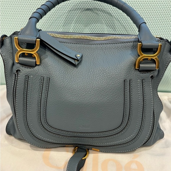 Chloe Marcie Leather Satchel Cloud Blue - Picture 2 of 13